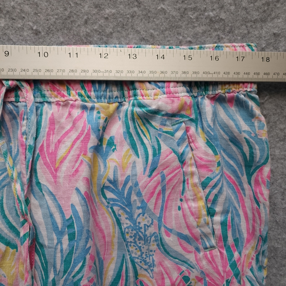 Lilly Pulitzer Sea Turtle Soiree TARON PANTS Lagoon 100% Linen Pull-On Large - Picture 9 of 10